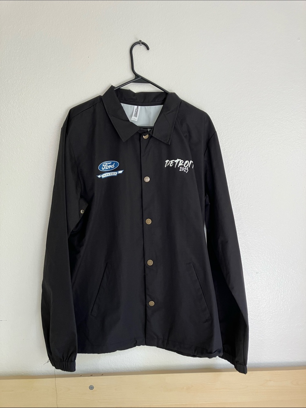 Ford Black Coach-Style Bomber Jacket with Detroit Patch